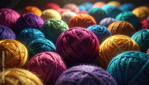 Multicolor Yarn Balls in a Close Up Shot with Soft Lighting
