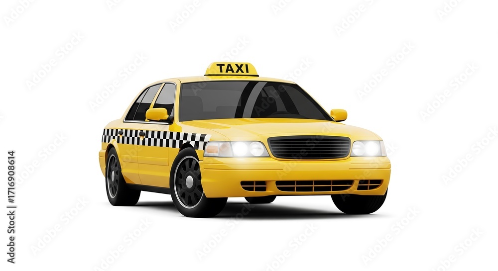 Fototapeta premium A Yellow Taxi Cab with a 'TAXI' Sign on Top, Ready for Transport Services on a White Background