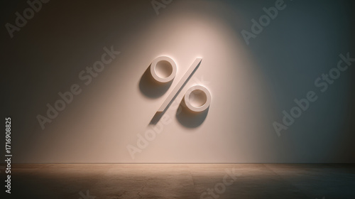 Black Friday sale concept with illuminated percentage symbol on wall creating dramatic shadow effect for discount promotion