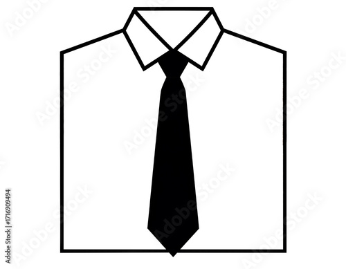 White shirt with black tie isolated on on Transparent Background, conceptual simple icon for office worker