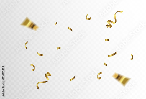 Golden Confetti on Transparent Background for Festive Celebrations