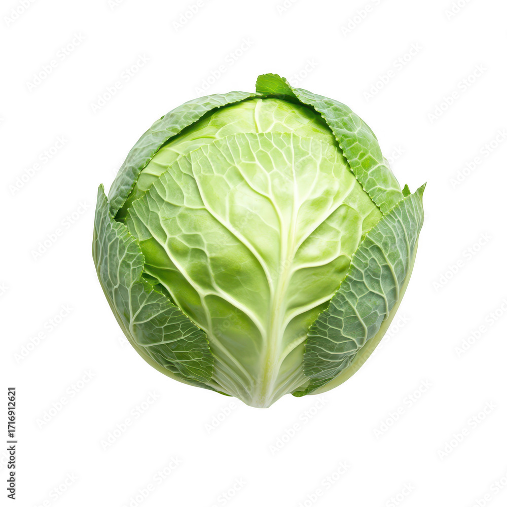 Obraz premium Fresh green cabbage with leaves. isolated on a white background. its natural texture and color. ideal for culinary or health-related stock imagery