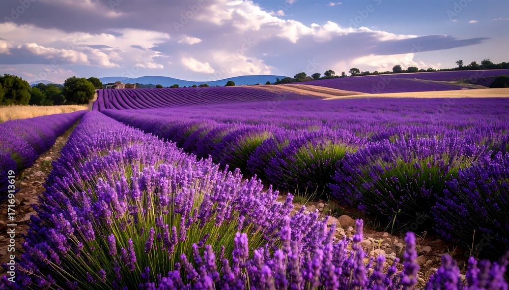 Obraz premium Lavender field under a dramatic sky