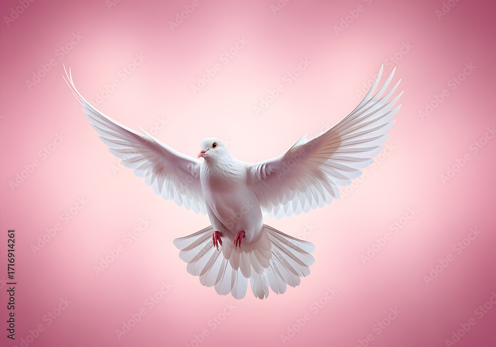 Fototapeta premium White Dove in Flight Against a Soft Pink Background