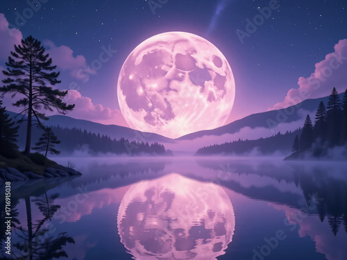 night landscape with moon and mountains
