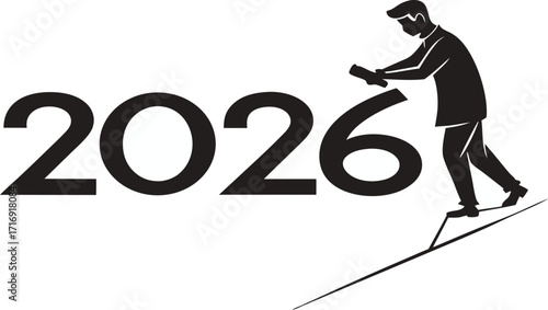 A man builds towards the year 2026, symbolizing construction and building a better future