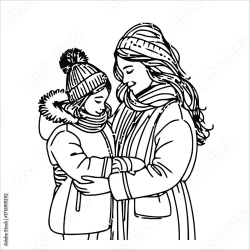 Transparent PNG available
sketch mother hugging small child. Single one black line drawing woman being Hugged By Her children vector illustration