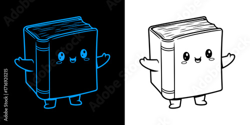 Cute cartoon book character standing cheerfully, perfect for educational or children's content