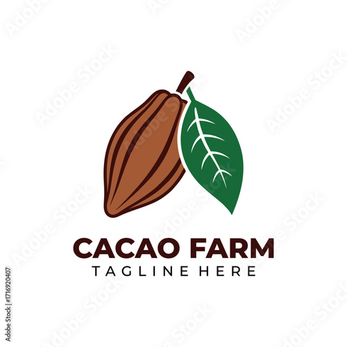 Cacao Farm Logo with Minimalist Cocoa Bean Design for Natural Chocolate Brand Organic Agriculture Product Label Tropical Plantation and Eco Friendly Business Identity