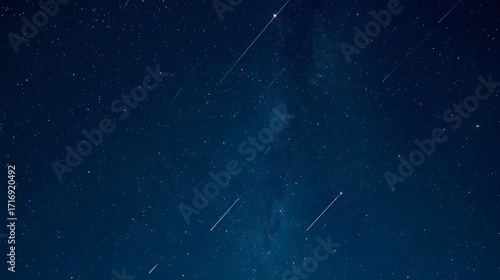 Meteor Shower with Multiple Shooting Stars in Night Sky