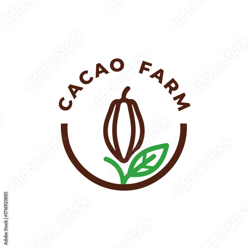 Cacao Farm Logo Vector Illustration with Rustic Organic Cocoa Bean Emblem Tropical Plantation Natural Brown Color Design for Artisan Chocolate Branding and Eco Friendly Product Label
