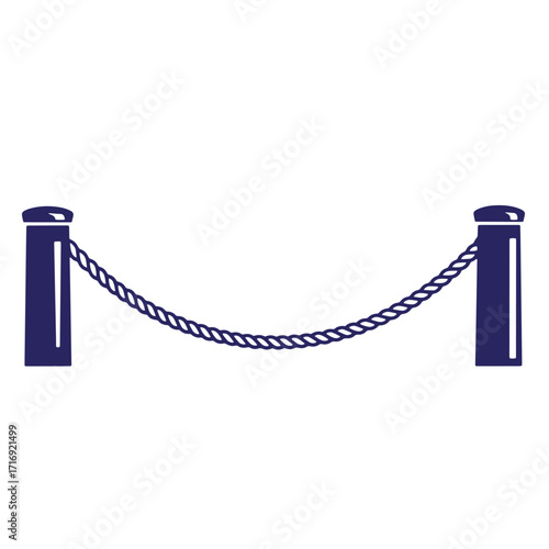 Blue rope barrier between two posts isolated on white background graphic design