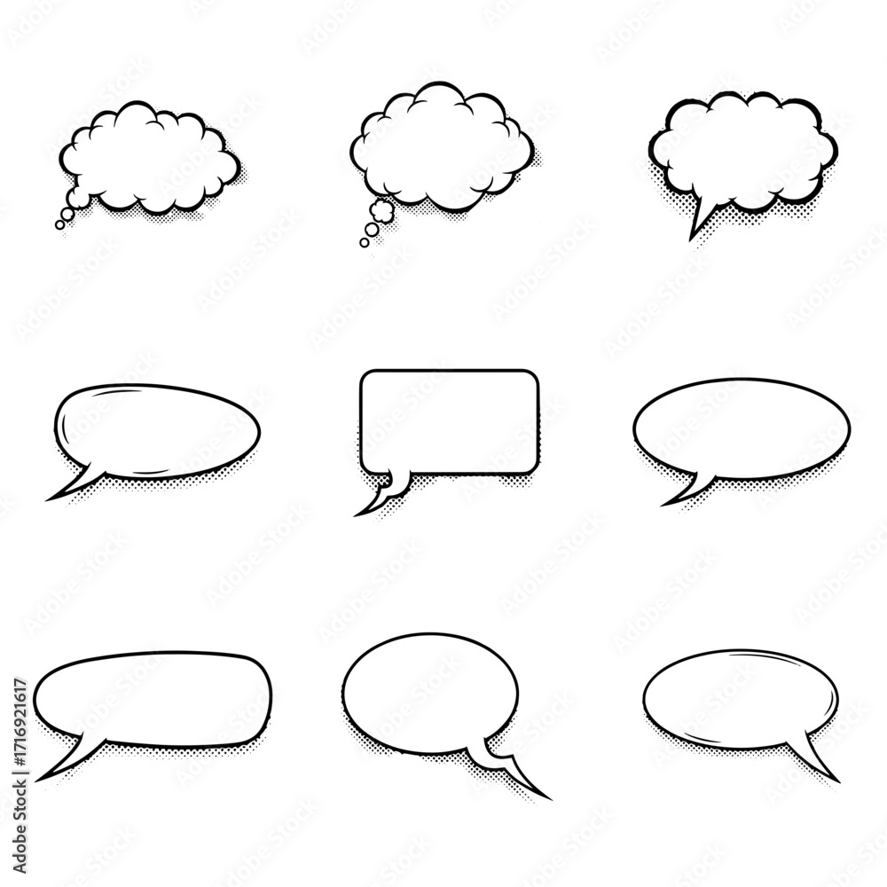 Fototapeta premium Hand-drawn speech bubbles for creative brainstorming and modern communication needs