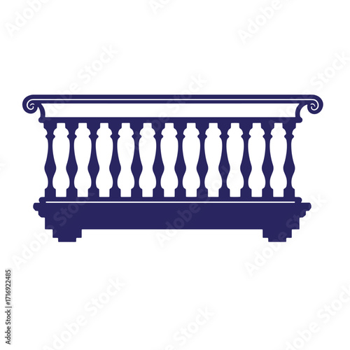 Detailed illustration of a classic balustrade vector design in elegant dark blue color