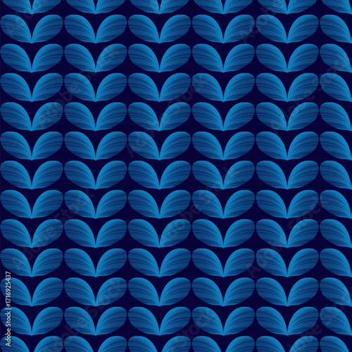 Modern Blue and Navy Leaf Pattern, Seamless Abstract Floral Vector Illustration