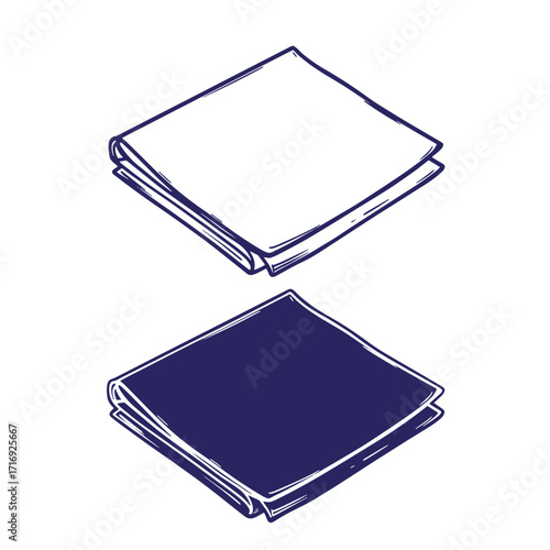 Hand drawn sketch of a folded napkin in white and blue variations graphic illustration