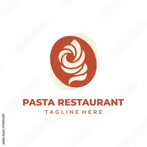 Modern abstract pasta swirl logo for Italian restaurant, cafe, or food business. Elegant culinary design for menu, branding, and eatery identity.