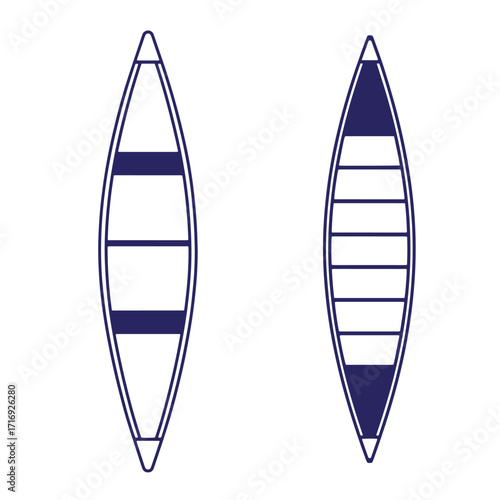 Simple line art illustration of two canoe or boat silhouettes for water recreation