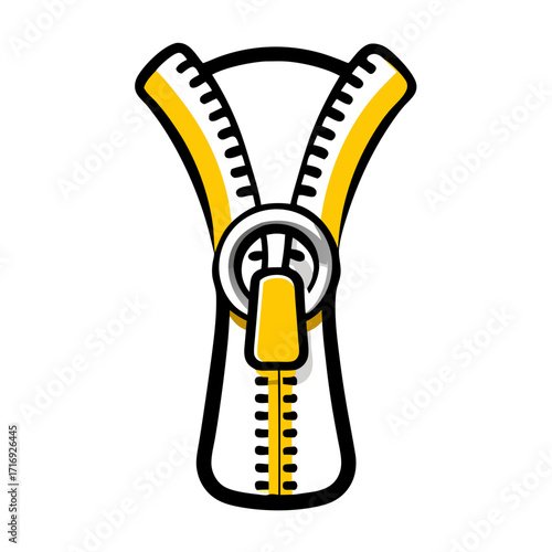Zipper slider pull tab with yellow accents, essential fastening component