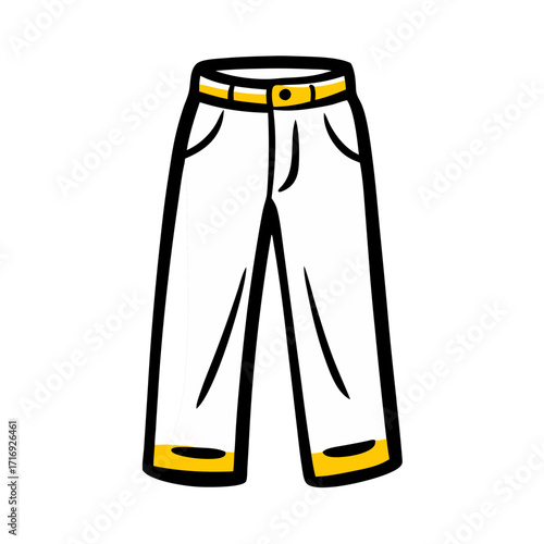 Ironed trousers with crease and yellow accents, stylish clothing