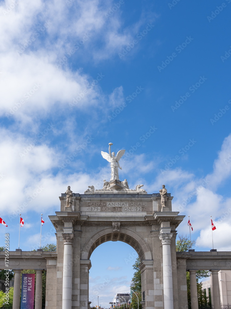 Fototapeta premium Toronto, Canada - September 21, 2025: The entrance to Exhibition Place, the largest exhibition centre in Toronto, Canada. copy space