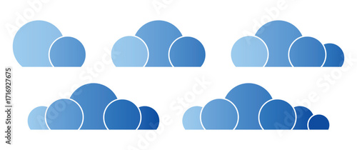 BLue cloud chart infographic for business data, marketing shares and financial analytics. 2, 3, 4, 5, and 6 parts