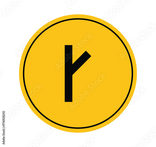 Yellow Road Sign with Symbol Indicating Split in Direction Ahead