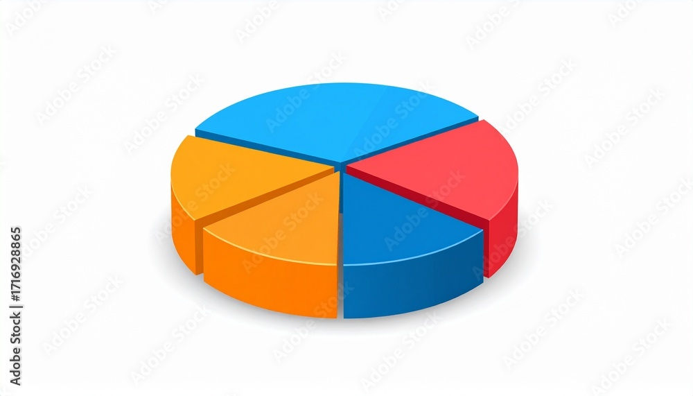 Obraz premium Dynamic 3D Pie Chart A vibrant, three-dimensional pie chart with four distinct segments, representing comprehensive business data and financial statistics in a modern graphic style.