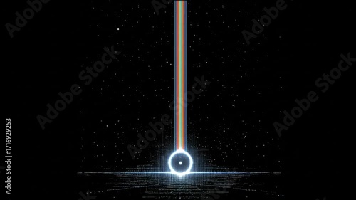 A vertical spectrum of light, emanating from a luminous orb, against a backdrop of a starlit, digital cosmos.