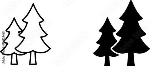 ofvs730 OutlineFilledVectorSign ofvs - 3 fir tree vector icon . forest silhouette sign . isolated transparent . outline and filled version . AI 10 / EPS / PNG . g12076