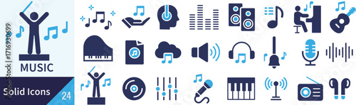 ベクターの音楽に関するシルエットアイコンセット
