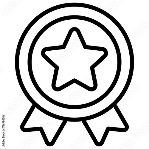 Award Badge Outline Icon Design Vector - Circular badge with a star in the center, symbolizing recognition, honor, and excellence
