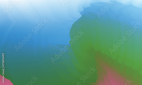 Abstract watercolor landscape of a beautiful blue sea and sky with waves reflecting the colorful light of a summer sunset