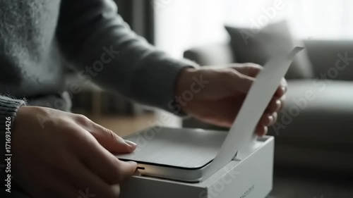 Unboxing a Magic Trackpad: A person opens a new Apple trackpad.