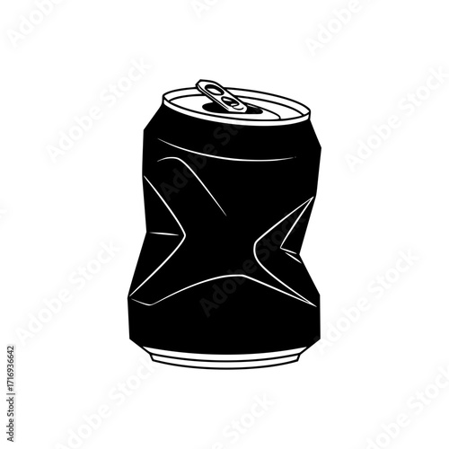 Crumpled Drink Can Black Silhouette