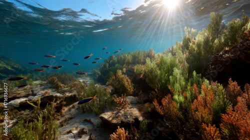 Underwater adventure with colorful fish in crystal clear ocean marine life exploration serene environment vibrant viewpoint
