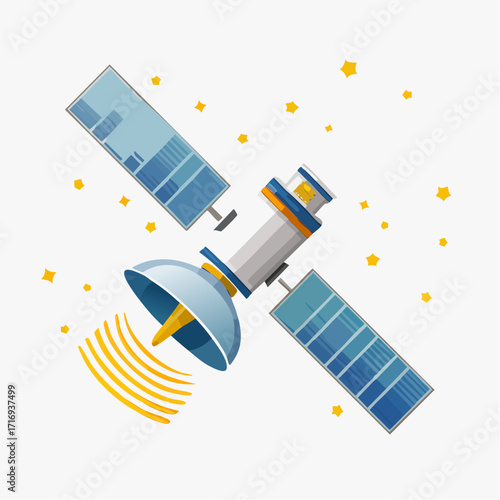 Satellite en orbite, observation, télécommunication, science, isolé, fond blanc