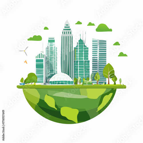 Ville écologique futuriste, propre, zéro émission, ville du futur, environnement, gratte-ciels, urbanisme ,isolé fond blnc