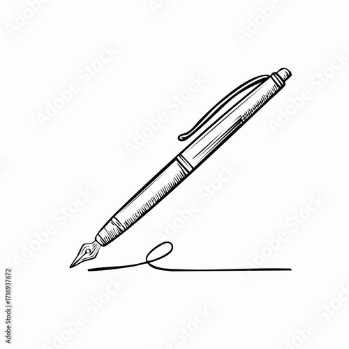 Stylo plume, écriture, fond blanc