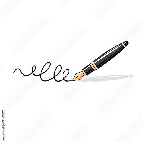 Stylo plume, écriture, fond blanc