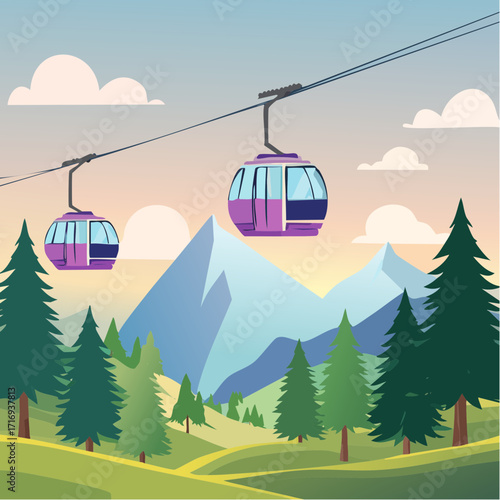Télécabine, été, montagne, vallée, été