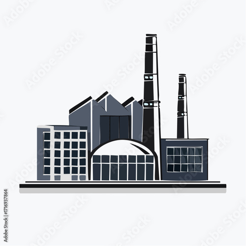 Magnifique dessin d'une usine, fond blanc, production, industriel, fabrication 