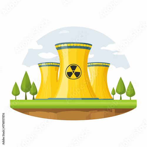 Centrale nucléaire avec cheminées, extérieur, nature, arrière plan blanc