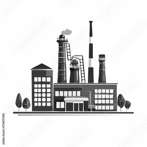 Magnifique dessin d'une usine, fond blanc, production, industriel, fabrication 