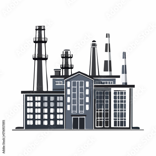Magnifique dessin d'une usine, fond blanc, production, industriel, fabrication 