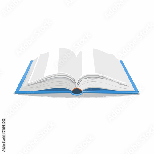 Livre ouvert, couverture bleue, fond blanc