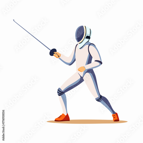 Illustration escrimeur sur fond blanc, fleuret, épée, action