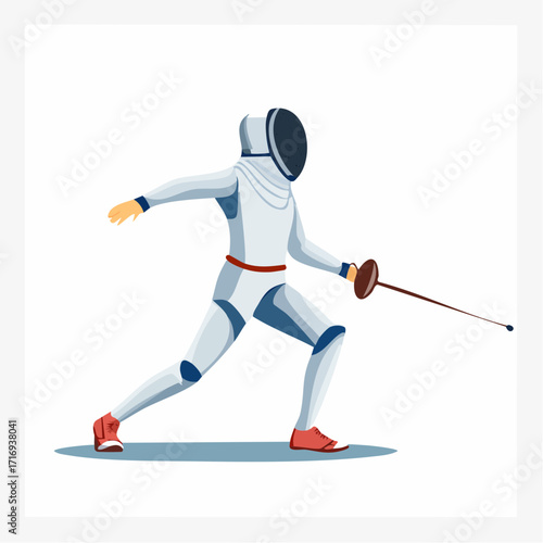 Illustration escrimeur sur fond blanc, fleuret, épée, action
