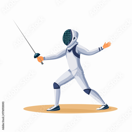 Illustration escrimeur sur fond blanc, fleuret, épée, action