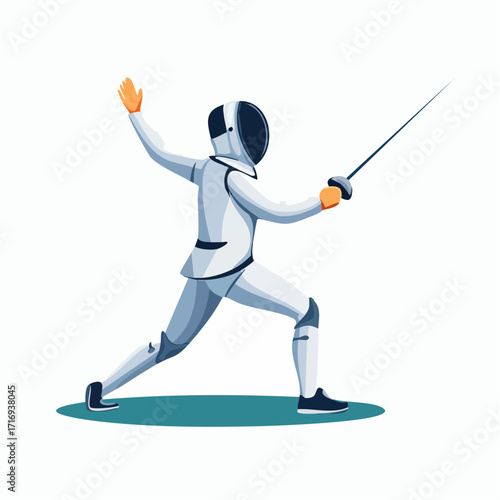 Illustration escrimeur sur fond blanc, fleuret, épée, action